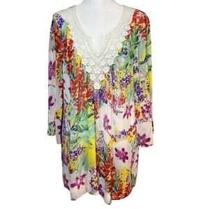 Mushka Sienna Rose Sheer Lace Floral‎ Lizabeta Tunic Top Angel Sleeve Size Large